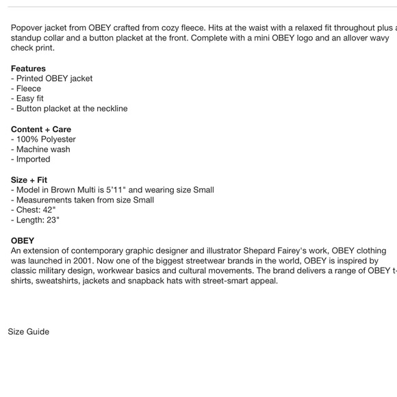 NEW! OBEY Checkered popover fleece jacket - Picture 3 of 8